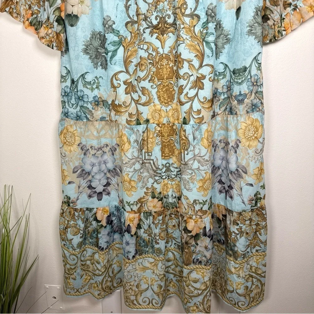 Soft Surroundings Baroque Maxi Dress Tiered floral Lined Beaded Size Medium vaca